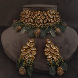 STATEMENT KUNDAN CHOKER WITH EARRINGS IN NATURAL FLUORITE STONES