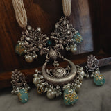 TRIBAL SILVER PLATER NECKLACE IN ANTIQUE FINISH WITH EARRINGS