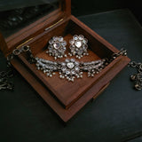 TRIBAL SILVER PLATED CHOKER WITH EARRINGS