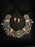 TRIBAL SILVER PLATED EXCLUSIVE CHOKER WITH EARRINGS