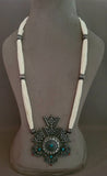 TRIBAL SILVER PLATED NECKPIECE WITH EARRINGS