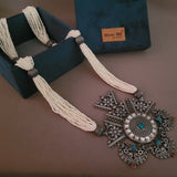 TRIBAL SILVER PLATED NECKPIECE WITH EARRINGS
