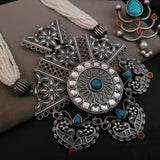 TRIBAL SILVER PLATED NECKPIECE WITH EARRINGS