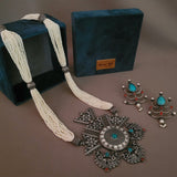 TRIBAL SILVER PLATED NECKPIECE WITH EARRINGS