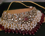 VICTORIAN KUNDAN CHOKER WITH EARRINGS IN ANTIQUE FINISH