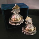 TRIBAL DUAL STONE SILVER PLATED EARRINGS