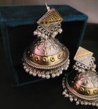 TRIBAL DUAL STONE SILVER PLATED EARRINGS