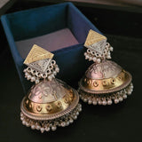 TRIBAL DUAL STONE SILVER PLATED EARRINGS