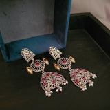 TRIBAL SILVER PLATED DUAL TONE EARRINGS