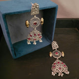 TRIBAL SILVER PLATED DUAL TONE EARRINGS