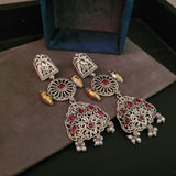 TRIBAL SILVER PLATED DUAL TONE EARRINGS