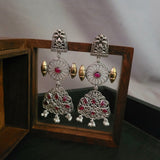 TRIBAL SILVER PLATED DUAL TONE EARRINGS