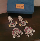 TRIBAL SILVER PLATED DUAL TONE EARRINGS