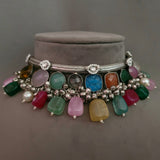 WEAR ME EXCLUSIVE SEMI PRECIOUS TONE SILVER PLATED CHOKER