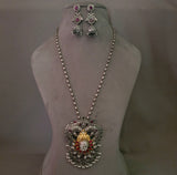 EXCLUSIVE TRIBAL SILVER PLATED POLKI KUNDAN NECKPIECE WITH EARRINGS
