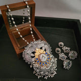 TRIBAL SILVER PLATED FUSION NECKPIECE WITH EARRINGS