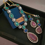 EXCLUSIVE DOUBLET STONE MILTICOLOR NECKPIECE WITH EARRINGS