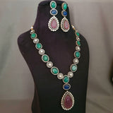 EXCLUSIVE DOUBLET STONE MILTICOLOR NECKPIECE WITH EARRINGS