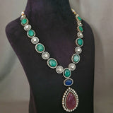 EXCLUSIVE DOUBLET STONE MILTICOLOR NECKPIECE WITH EARRINGS