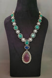 EXCLUSIVE DOUBLET STONE MILTICOLOR NECKPIECE WITH EARRINGS