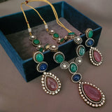 EXCLUSIVE DOUBLET STONE MILTICOLOR NECKPIECE WITH EARRINGS