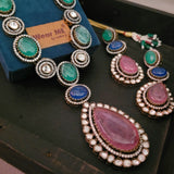 EXCLUSIVE DOUBLET STONE MILTICOLOR NECKPIECE WITH EARRINGS
