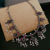 REAL SILVER EXCLUSIVE NECKPIECE WITH REAL KEMP STONE AND PEARL HANGINGS