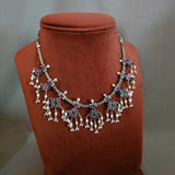 REAL SILVER EXCLUSIVE NECKPIECE WITH REAL KEMP STONE AND PEARL HANGINGS