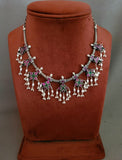 REAL SILVER EXCLUSIVE NECKPIECE WITH REAL KEMP STONE AND PEARL HANGINGS