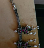 REAL SILVER EXCLUSIVE NECKPIECE WITH REAL KEMP STONE AND PEARL HANGINGS
