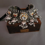 EXCLUSIVE TRIBAL SILVER PLATED POLKI KUNDAN NECKLACE WITH EARRINGS