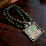 HANDPAINTED NECKLACE WITH REAL SEMI PRECIOUS STONE STRING