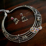 TRIBAL SILVER PLATED FUSION HASLI CHOKER WITH EARRINGS