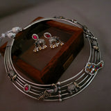 TRIBAL SILVER PLATED FUSION HASLI CHOKER WITH EARRINGS