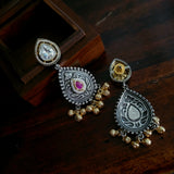 TRIBAL SILVER PLATED DESIGNER NECKLACE WITH EARRINGS