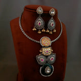 TRIBAL SILVER PLATED DESIGNER NECKLACE WITH EARRINGS