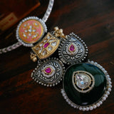 TRIBAL SILVER PLATED DESIGNER NECKLACE WITH EARRINGS