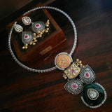 TRIBAL SILVER PLATED DESIGNER NECKLACE WITH EARRINGS