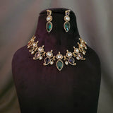FINEST QUALITY POLKI KUNDAN MULTI COLOR STONE CHOKER WITH EARRINGS