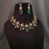 FINEST QUALITY POLKI KUNDAN MULTI COLOR STONE CHOKER WITH EARRINGS