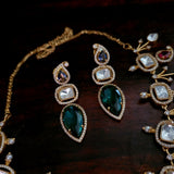 FINEST QUALITY POLKI KUNDAN MULTI COLOR STONE CHOKER WITH EARRINGS
