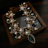 FINEST QUALITY POLKI KUNDAN MULTI COLOR STONE CHOKER WITH EARRINGS