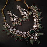 DESIGNER REAL FLUORITE STONE CHOKER WITH EARRINGS