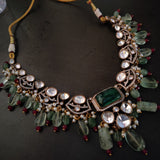 DESIGNER REAL FLUORITE STONE CHOKER WITH EARRINGS