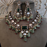 DESIGNER REAL FLUORITE STONE CHOKER WITH EARRINGS