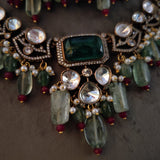 DESIGNER REAL FLUORITE STONE CHOKER WITH EARRINGS