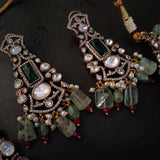 DESIGNER REAL FLUORITE STONE CHOKER WITH EARRINGS