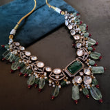 DESIGNER REAL FLUORITE STONE CHOKER WITH EARRINGS