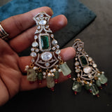 DESIGNER REAL FLUORITE STONE CHOKER WITH EARRINGS