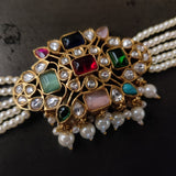 DESIGNER MULTI COLOR KUNDAN CHOKER WITH EARRINGS